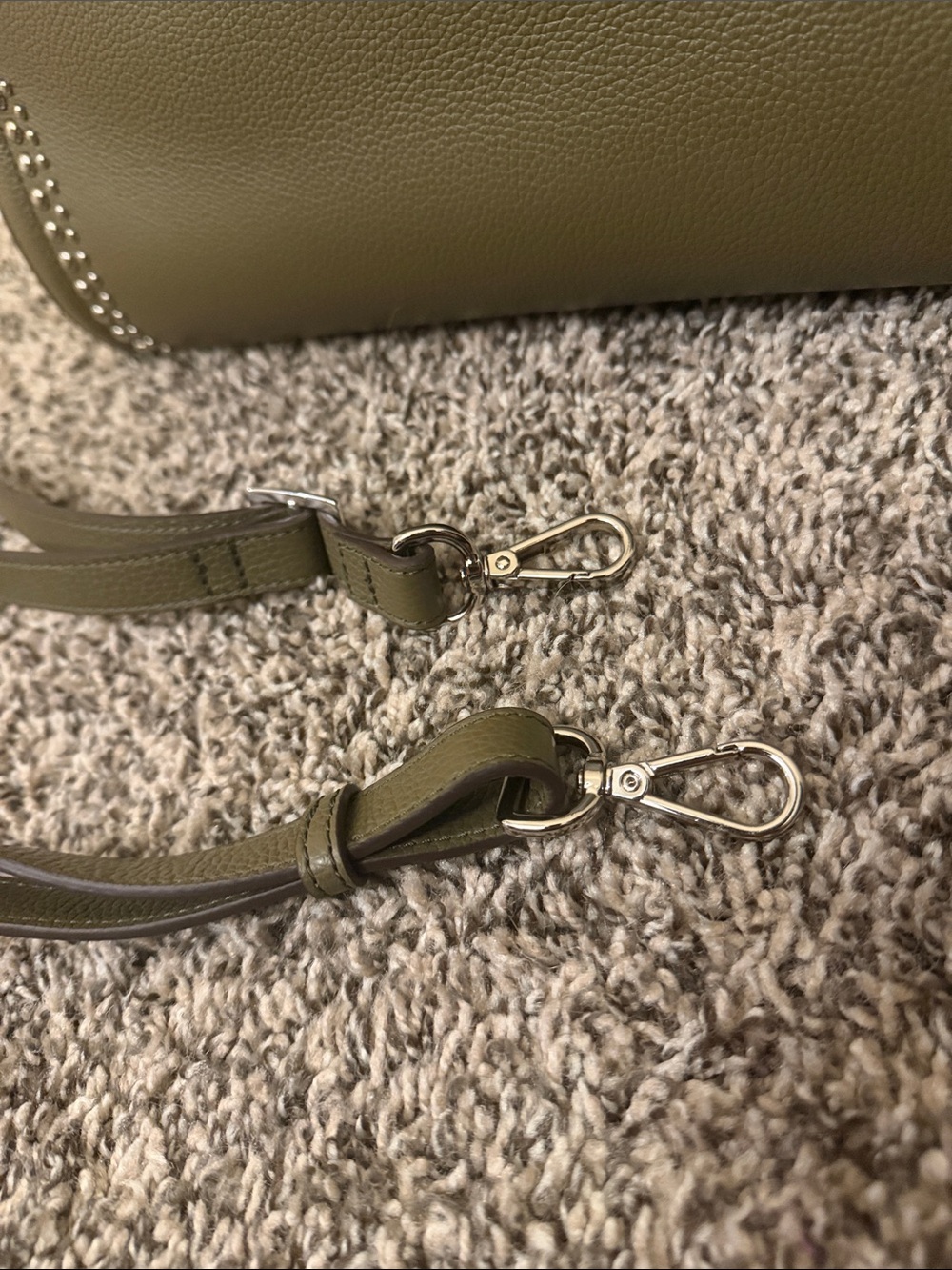 Brighton Studded Olive Green Leather Handbag with Crossbody Strap - Picture 11 of 16
